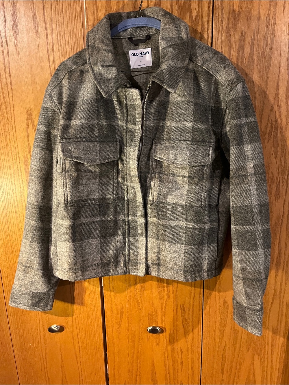 Old Navy Gray Plaid Zip-Front Wool-Blend Jacket